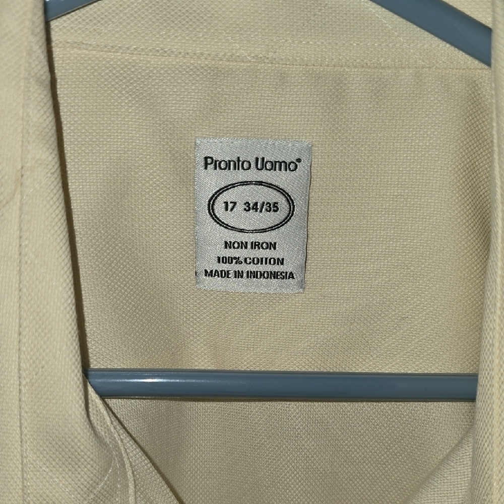 Pronto Uomo Mens Cream Button-Up Dress Shirt - 17 34/35 - Picture 2 of 7